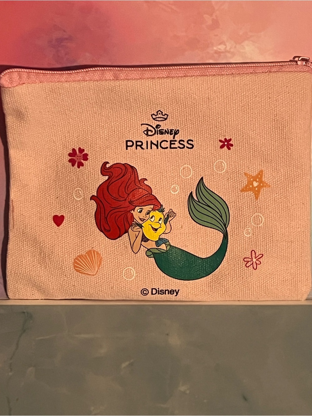 Disney Princess Ariel Pink Cosmetic Pouch with Green Tail